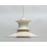 Vintage Retro : A Danish white / cream pendant louvred light , 19" diameter
 CONDITION: Please