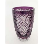 Glass crystal : an early - mid 20thC amethyst flashcut Bohemian vase with cut and slice cut