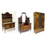 A fine late Victorian walnut bedroom suite comprising dressing chest , rouge marble backed and