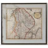 Map:  A 17thC hand coloured map of Lincolnshire by Robert Morden . Aperture 16 1/2'' x 14".