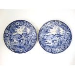 A pair of early 19thC blue and white transfer printed plates decorated in The Native pattern.