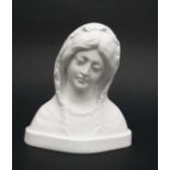 A 19th C Limoges Parian ware bust of a female, eyes cast down and wearing a veil to the back of