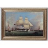 After original oil painting
Print on canvas
" H. M. S. Revenge' firing a salute, (mid XIX, Admiral