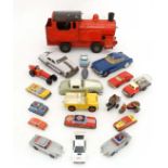 Tinplate Toys : A quantity of assorted tinplate cars, train etc  - some clockwork CONDITION: