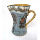 A Rare Royal Doulton Series Ware jug printed on a blue ground with yellow handle, the jug with