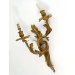 A single gilt brass wall mounted electrolier in the Louis XV style with pair of branches 17 1/2"