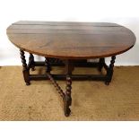 An early 18thC bobbin turned larger turned oak gate leg table of oval shape 52 1/2" wide x approx 65