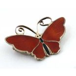 Norwegian silver : A Silver gilt brooch formed as a butterfly with red enamel decoration. Marked