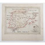 James Philips 1709, A pen ink and watercolour hand drawn map ' Hispania ' image 8 1/2" x 11"