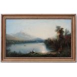 XIX English School
Oil on canvas
A mountainous lake scene with bathers, etc.
14 1/4 x 24"