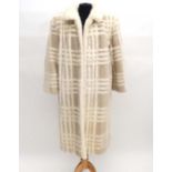 Vintage / Retro : A ladies cream and beige check pattern mink? fur? coat, P K monogram embroidered