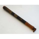An early to mid 19thC Police turned wooden truncheon , painted black overall with crown , rose and '