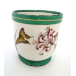 19 th C Glass : an English Milk glass jardiniere having decoration of butterflies and flowers with