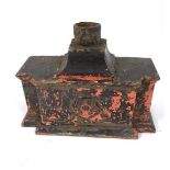 A 19thC cast iron rainwater hopper of breakfront form having the rose of the shires (