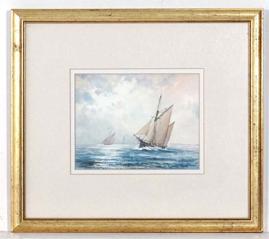 John Watson (1939) Marine School ,
Watercolour and gouache ,
' Trading Ketch' at sea ,
Signed