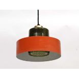 Vintage Retro :  A Danish B & H pendant light with shaped green glass shade and dappled diffuser