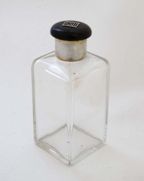 A glass scent flask of rectangular form