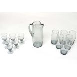 Vintage Retro : Whitefriars a set of 6 pewter coloured glass lemonade glasses and jug together