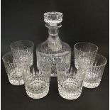 A Whitefriars lead crystal decanter and 6 (10oz) glasses  ' Pinner ' cut  ( Boxed)  CONDITION:
