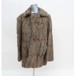 A ladies vintage fur chinchilla jacket/coat, half belt to back, patterned lining CONDITION: Please