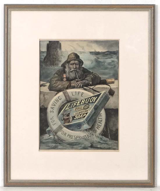 Advertising : a coloured etching for  ' Lifebuoy Royal Disinfectant Soap '  depicting a