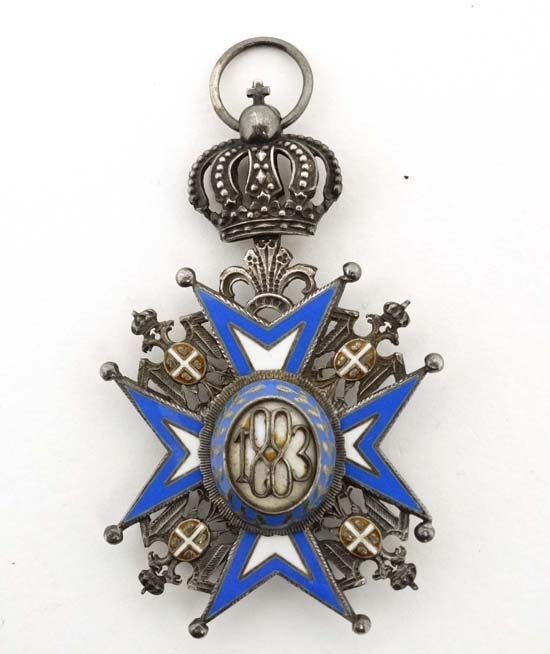Medal :  A Serbian Order of St. Sava with Crown Suspension - in silver and enamels, Saint in red and