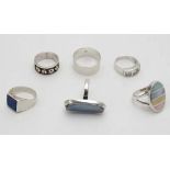 6 assorted silver rings including one set with lapiz lazuli  CONDITION: Please Note -  we do not