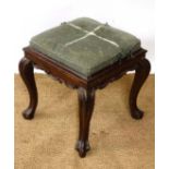 A Victorian squared rosewood 4 legged cabriole stool 17" sq CONDITION: Please Note -  we do not make