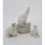 A group of Three polar bear figures. To include a Lomonosov 1960s seated polar bear made in the