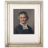 S J Allen 1885
Oil on photograph
Photograph portrait of a woman , hand touched 
Signed and dated