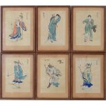 Early - Mid XX Chinese School,
A set of 6 hand coloured figural images,
6 of the eight Chinese