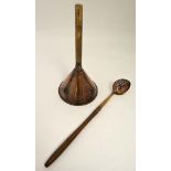 Breweriana : two items of brewing to include a 1/2 pierced angled copper spoon  and a funnel