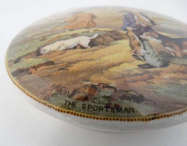 Victorian Pratt pot lid entitled  ' The Sportsman ' depicting figures and dogs with gun and - Image 4 of 6