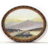 Alfred Grahame late XIX
Gouache , an oval
Figure on a moorland path near a river
Signed lower