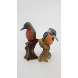 A Wedgwood porcelain kingfisher perched on a branch . 5 1/4'' high. Together with a hat pin holder