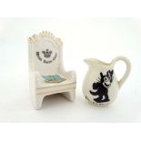 Two Crested china Items. To include a Victoria China model of a Welsh Bardic chair. 3 1/2'' high.
