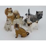 A collection of seven assorted ceramic dogs. To include A Royal Doulton Cairn terrier HN 1033. A