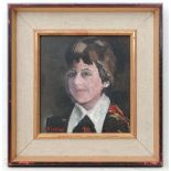 R Conier mid-late XX Irish
Oil on board
Portrait of a boy
Signed lower left
8 3/4 x 8"
 CONDITION: