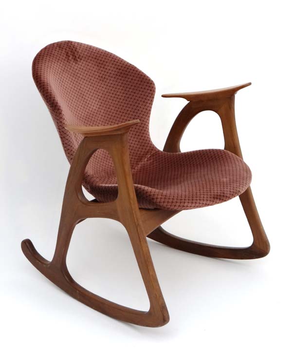 Vintage Retro : a Danish PF teak rocking armchair attributed to the designer  Vladimir Kagan or