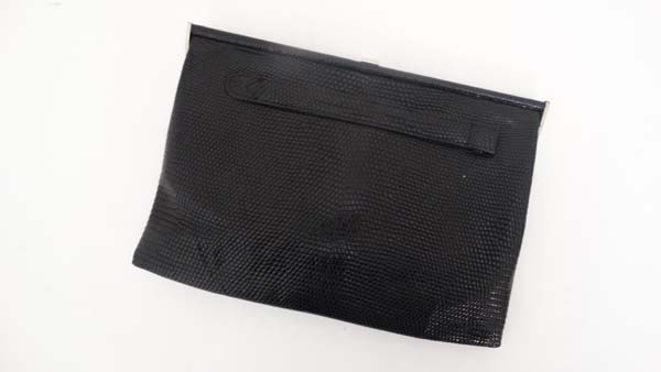 Vintage handbag : A black snakeskin clutch bag with suede lining 10" long  CONDITION: Please Note -