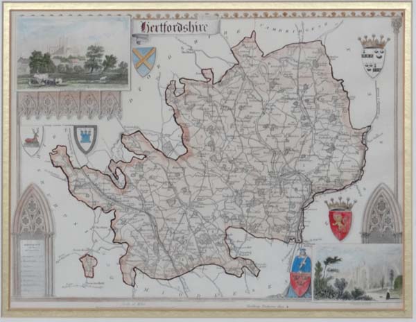 Maps: A framed and glazed map of '' Hertfordshire '' by Thomas Moule. C1840s. From a series - Image 2 of 2