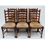 A set of 6 oak Contemporary ladder back dining chairs with envelope rush seats 39 1/2" high x 19 1/