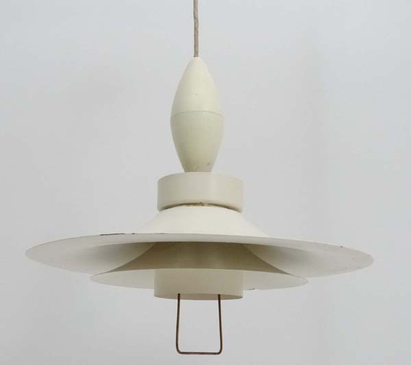 Vintage Retro : A  Danish Horn type 755  white finish rise and fall pendant lamp, labelled.  17 1/2" - Image 11 of 11