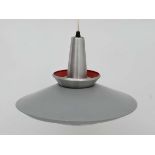 Vintage Retro :a Danish brushed aluminium and grey louvred pendant light with burnt orange and white