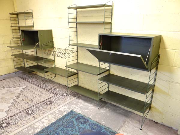 Vintage retro : A Green Ladderax  style , 5 division Modular set of wall shelves with magazine - Image 2 of 6