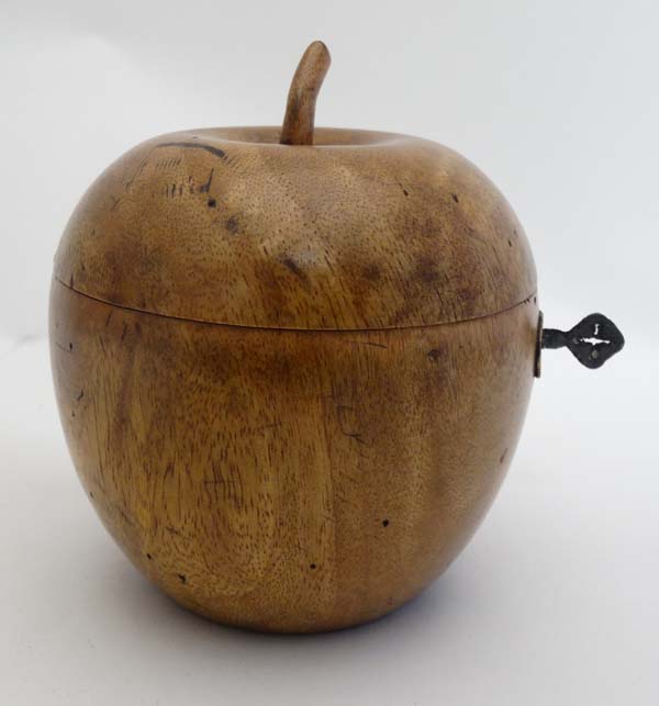 A pear wood tea caddy in the form of a Regency apple caddy. 5" high x 4 1/4" diameter   CONDITION: - Image 3 of 7