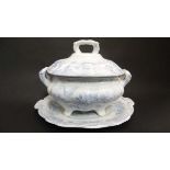 A 19th C '' Asiatic pheasant '' sauce tureen with lid and stand. 6'' high.  CONDITION: Please Note -