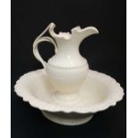 A Leedsware Classical Creamware ewer and basin. The Ewer of balluster shape on a pedastal foot. With