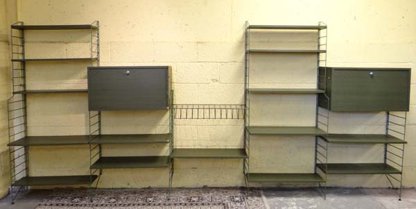 Vintage retro : A Green Ladderax  style , 5 division Modular set of wall shelves with magazine