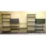 Vintage retro : A Green Ladderax  style , 5 division Modular set of wall shelves with magazine